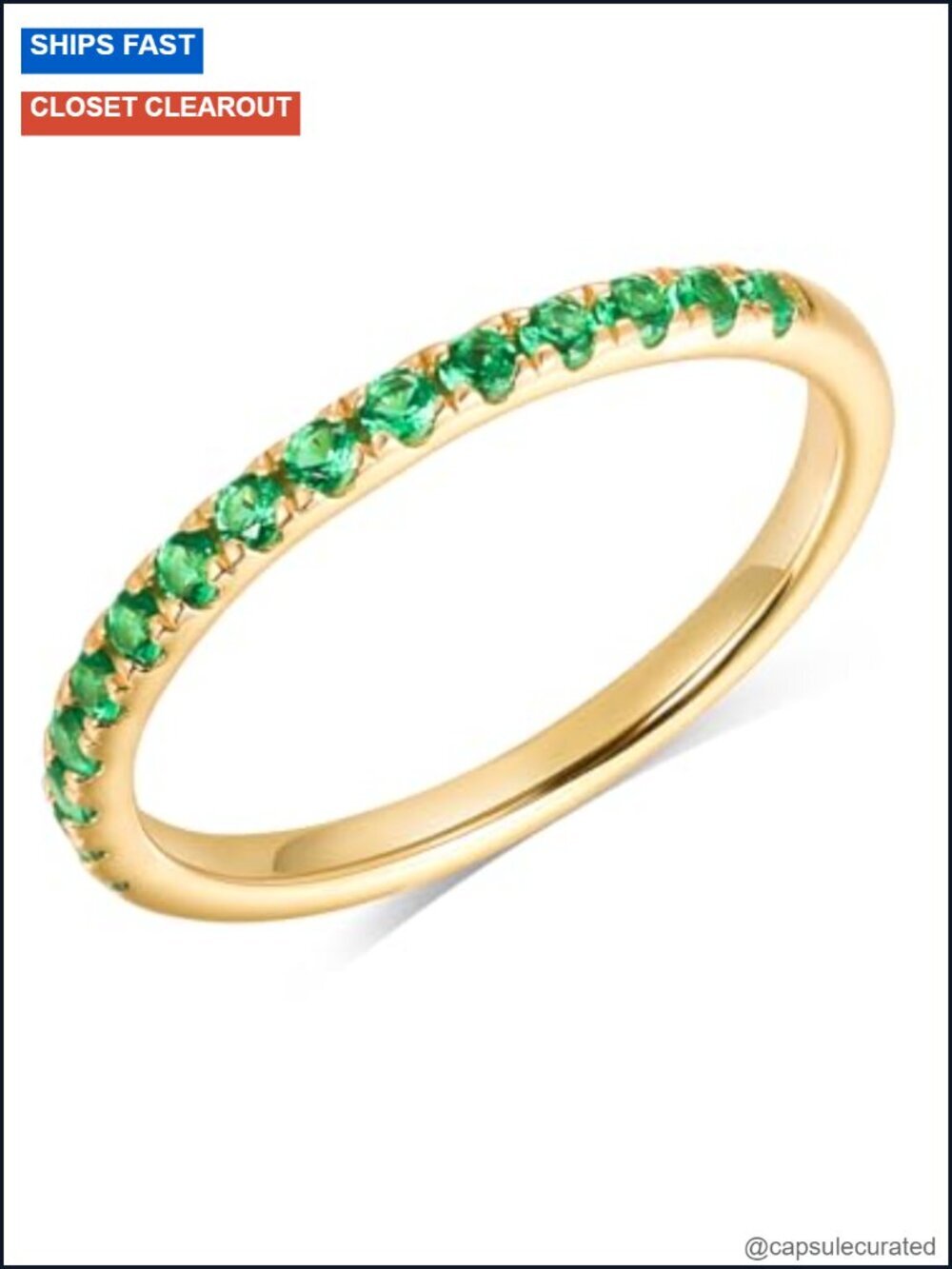 14K Gold Plated Sterling Silver Stackable Eternity Ring 2mm Moissanite Band